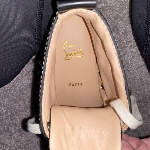 AUTH Christian Louboutin Black Louis Flat Calf Stud Spike Hi Top Sneakers 37.5 - Picture 12 of 12